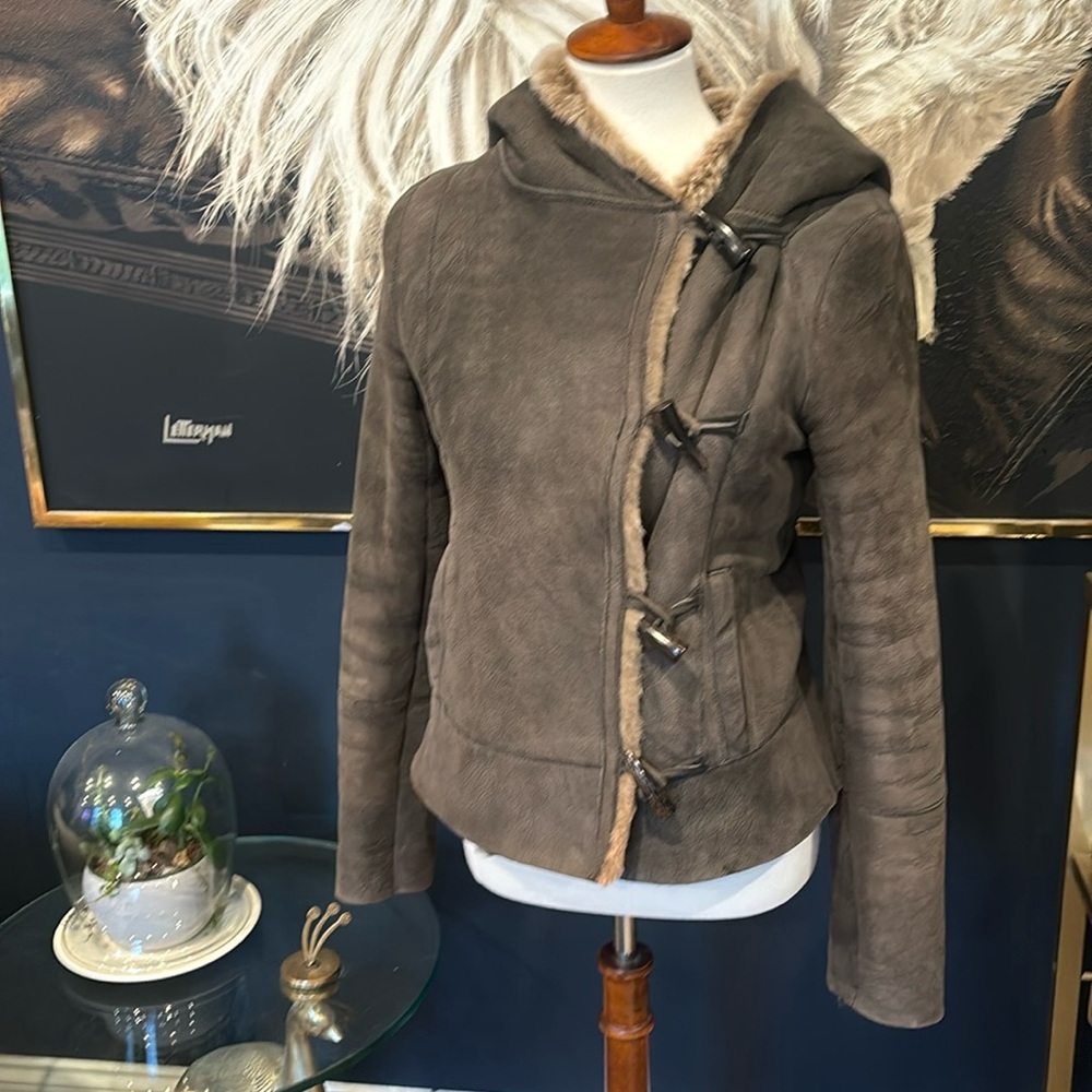 All Saints Brown UK10 US6 Fastlane Jacket Sheepskin